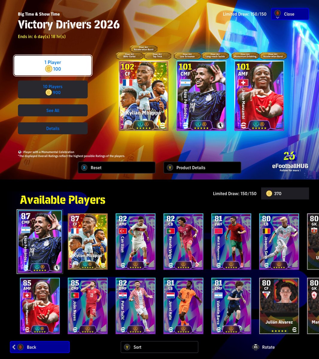 J7SGAME's tweet photo. Big Time &amp; Show Time : Victory Drivers 2026 ✌️🚗

🇫🇷 Kylian Mbappé
🇦🇷 Enzo Fernández
🇨🇭 Johan Manzambi 

#eFootball2026 | #eFHUB #efootball https://t.co/I3VFmotEyU