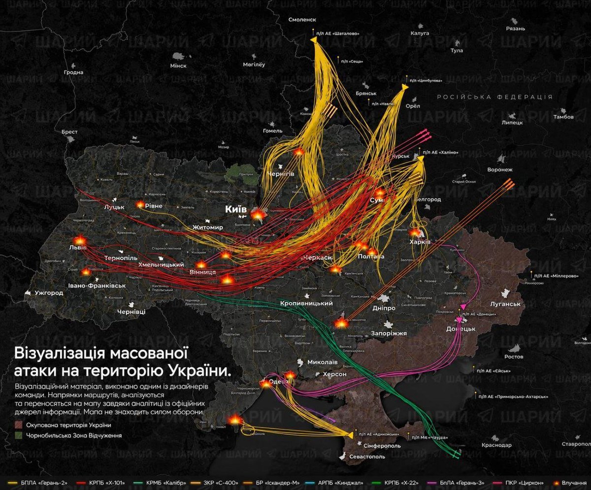 Globalsurv's tweet photo. 🇷🇺🇺🇦Russian Ministry of Defense confirms massive precision strikes on Ukrainian military airfields, defence plants and logistics hubs.

On the night of 29–30 July 2026, Russia’s Defence Ministry said its forces carried out a major attack using long-range missiles ground-, air- and sea-launched and drones. 

The targets were military airfields, defence-industry sites, telecommunications and logistics centres linked to missiles and drones in Kyiv, Lviv and the Ivano-Frankivsk, Zhytomyr, Rivne, Vinnytsia and Dnipropetrovsk regions, plus cargo ships near Odesa’s Yuzhny port that were allegedly carrying weapons.  

Ukrainian and international reports confirmed a large combined strike involving more than 70 missiles and over 280 drones.

 At least 7–8 people were killed including children and dozens injured. Residential buildings were damaged in Lviv and Kyiv, among other places.