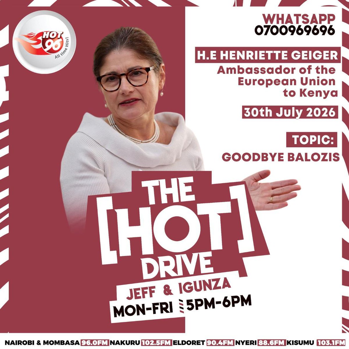EUinKenya's tweet photo. Time to say goodbye...

Join the Balozis of Belgium, EU &amp; France on the smoooking hot drive show with Jeff Koinange &amp; Patrick Igunza on #Hot96FM.

@KoinangeJeff @patrickigunza @arnaud_suquet @EUAmbKenya @pmaddens @BelgiuminKenya @FranceinKenya 

See you then! #JeffAndIgunzaOnHot https://t.co/P8UEQo2EJT