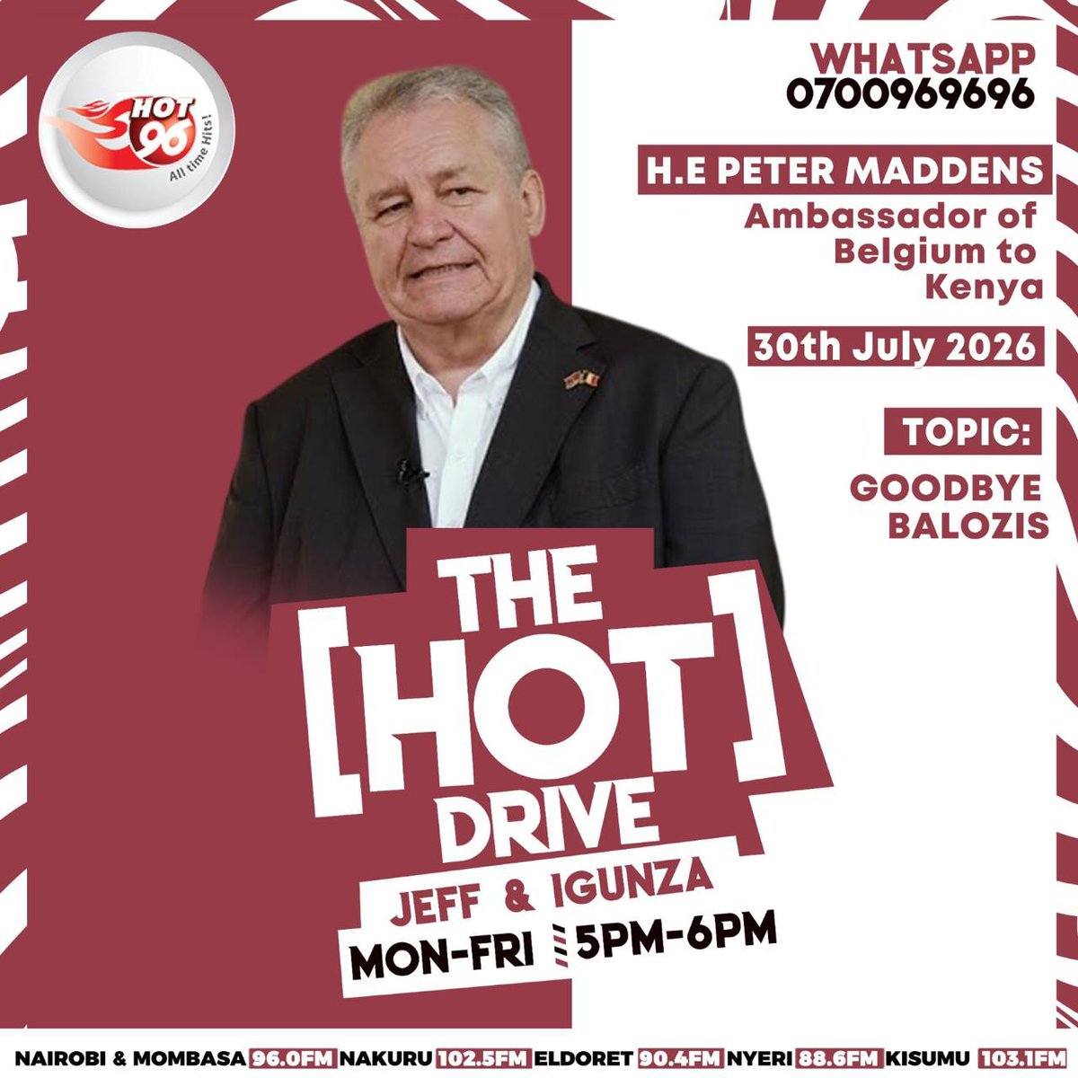 EUinKenya's tweet photo. Time to say goodbye...

Join the Balozis of Belgium, EU &amp; France on the smoooking hot drive show with Jeff Koinange &amp; Patrick Igunza on #Hot96FM.

@KoinangeJeff @patrickigunza @arnaud_suquet @EUAmbKenya @pmaddens @BelgiuminKenya @FranceinKenya 

See you then! #JeffAndIgunzaOnHot https://t.co/P8UEQo2EJT