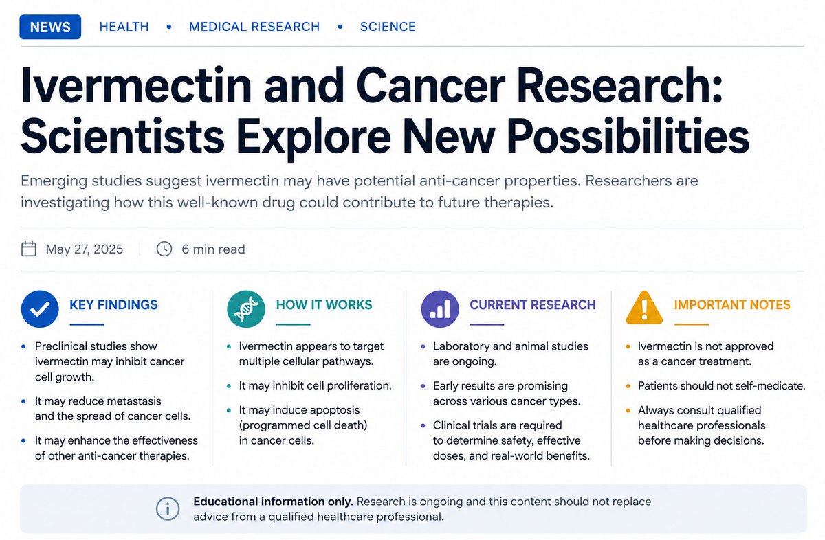 ivermectin24hr's tweet photo. Understanding emerging medical research helps us separate promising findings from proven treatments. Stay informed with evidence-based science. 📖
#HealthEducation #Science #Oncology #MedicalResearch https://t.co/a6NLLkT2KA