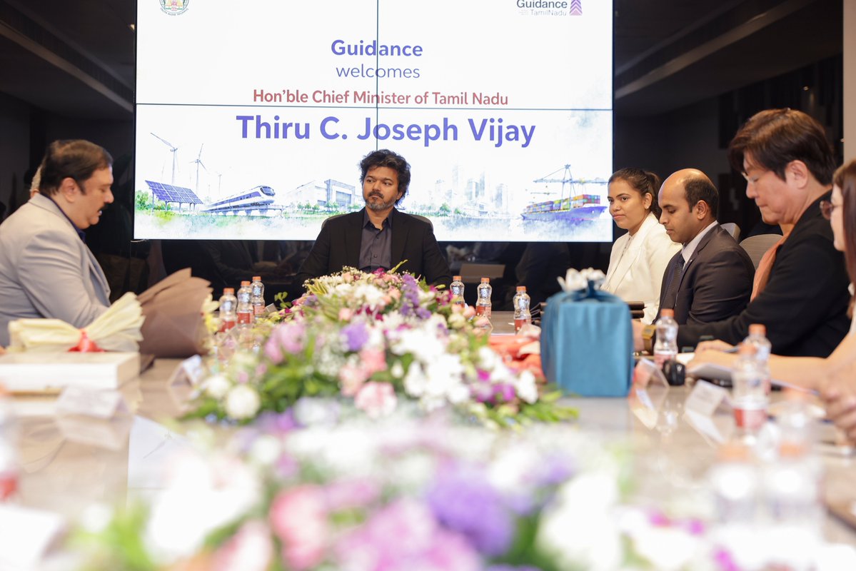TVKGauthamGov's tweet photo. A milestone that reflects confidence in Tamil Nadu's future.

Hon'ble Chief Minister of Tamil Nadu, Thiru C. Joseph Vijay, visited Guidance Tamil Nadu to witness the exchange of strategic investment MoUs, reinforcing the State's vision for sustainable industrial growth.

Interacting with the Guidance team and industry leaders, the Hon'ble Chief Minister emphasized a shared commitment to transforming investment intent into thriving industries and meaningful employment.

Every partnership signed today is another step toward building a stronger, more competitive Tamil Nadu on the path to becoming a $1.5 trillion economy.

#GuidanceTamilNadu #InvestInTN #TamilNadu #EconomicGrowth #MoU #IndustrialDevelopment
