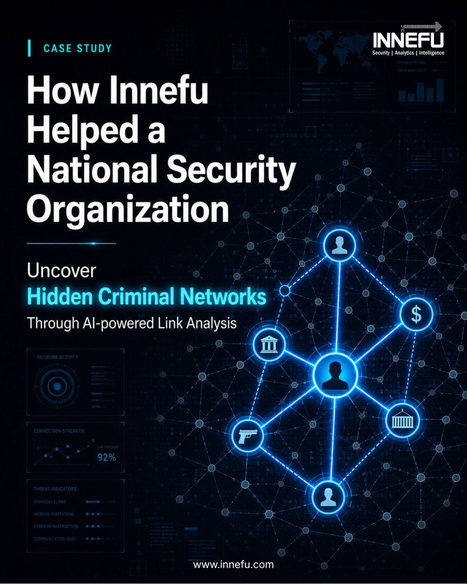 Innefu's tweet photo. Hidden criminal networks rarely operate in isolation. Discover how Innefu helped a #National #Security Organization use AI-powered #Link #Analysis to connect fragmented intelligence, reveal hidden relationships, and accelerate investigations.

🔗 https://t.co/Ga57Q8fZFO

#AI https://t.co/98ptR1V3W4