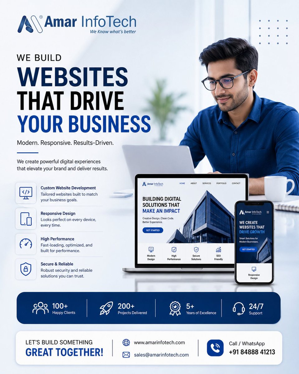 AmarInfotechHQ's tweet photo. Your website is your business's first impression. Make it count. 
💻 Custom Development
📱 Mobile Responsive
⚡ High Performance
🔒 Secure &amp; Reliable
#WebDevelopment #WebDesign #BusinessGrowth #SEO #DigitalTransformation #WebsiteDevelopment
@AmarInfotechHQ 
@visakix_ai https://t.co/LflDVAVr5K