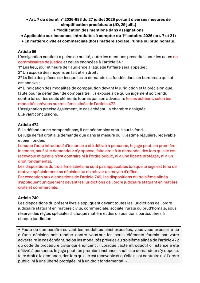 Avokayon's tweet photo. 🚨Avis aux Moldus! Pour résumer la modif à apporter aux assignations civiles et commerciales à/c du 01/10/2026 par le D. Magicobus III. Après rappel des modalités de comparution (texte proposé et commentaires bienvenus): https://t.co/wjcV5yUiC1