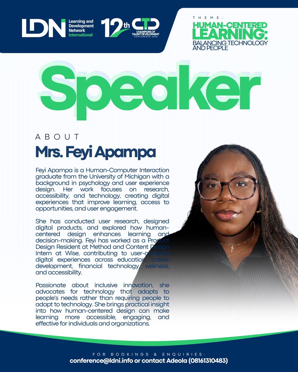 CtdConference's tweet photo. Every great conference has a voice that surprises you. Feyi Apampa is asking the oldest question in the room:
What does it actually mean to design for a human?
🧠 She's at #CTDC26. Register (early bird pricing closes tomorrow) 👇 https://t.co/goNZp37PGr #LDNI https://t.co/sPn76XDpUp