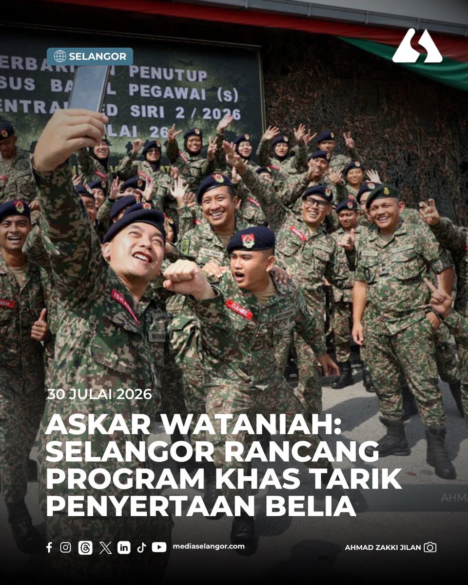 Media_Selangor's tweet photo. Pentadbiran negeri berhasrat mengadakan pertemuan dengan Rejimen 502 bagi membincangkan usaha meningkatkan penglibatan anak muda dalam Askar Wataniah menerusi program khusus bersama pimpinan belia di Selangor.

EXCO Belia Mohd Najwan Halimi berkata penyertaan lebih ramai golongan muda dalam pasukan itu mampu melahirkan generasi yang berintegriti serta berdaya tahan dalam menghadapi pelbagai cabaran.

Beliau berkata, di bawah portfolionya, penglibatan pimpinan khususnya Penggerak Belia Selangor (PeBS) dalam Askar Wataniah sentiasa digalakkan sebagai platform membentuk disiplin dan kepimpinan.

🌐 https://t.co/sYOomKX1h1

#MediaSelangor
