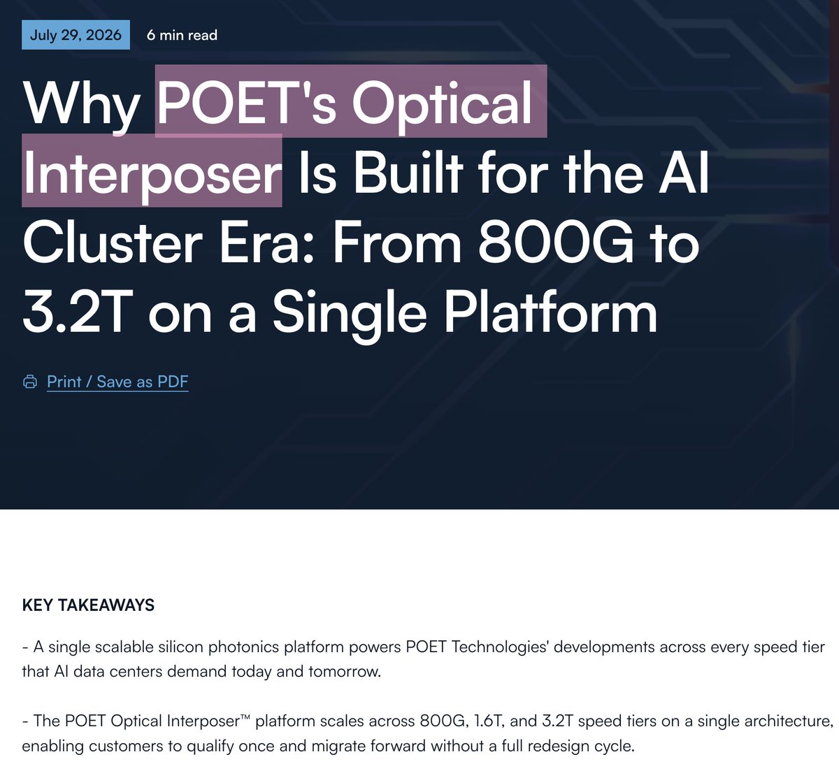 aleabitoreddit's tweet photo. @A22GEO The $POET optical interposer piece is actually a very interesting update and talks about $SIVE.

Since it's a material timeline upgrade wording for "production" EOY 2026, for Sivers + Poet.

Back when Sivers did their PR it was "production readiness" https://t.co/EHkOogR39K