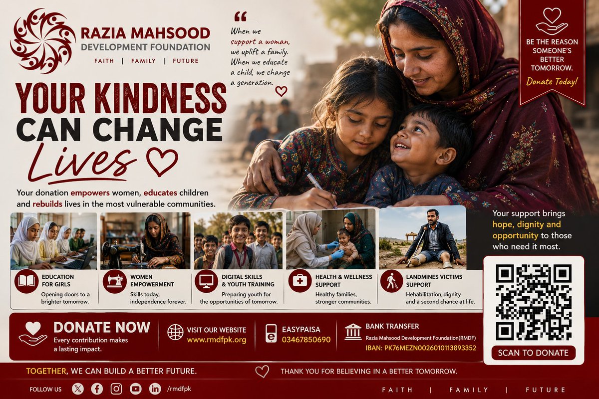 rmdfpk's tweet photo. Every child deserves the chance to learn. Every woman deserves the opportunity to thrive. Every landmine survivor deserves hope, dignity, and a second chance. https://t.co/tdLEu4xSpz