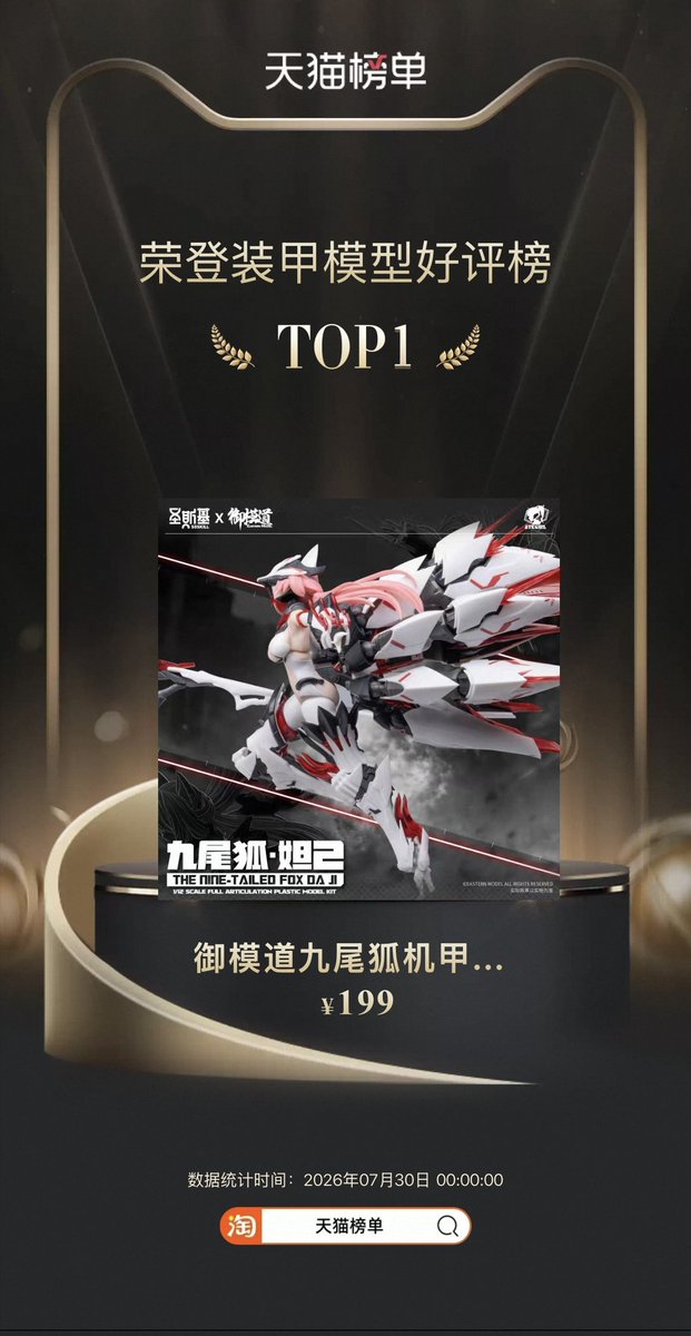 SOSKILLofficial's tweet photo. 🏆天猫装甲模型好评榜TOP1
圣斯基×御模道 九尾狐妲己
感谢各位soskiller的喜爱支持，我们会再接再厉，不断精进。
#圣斯基 #九尾狐妲己 #拼装模型 #机娘 #国模 https://t.co/c3FbuEFY9H
