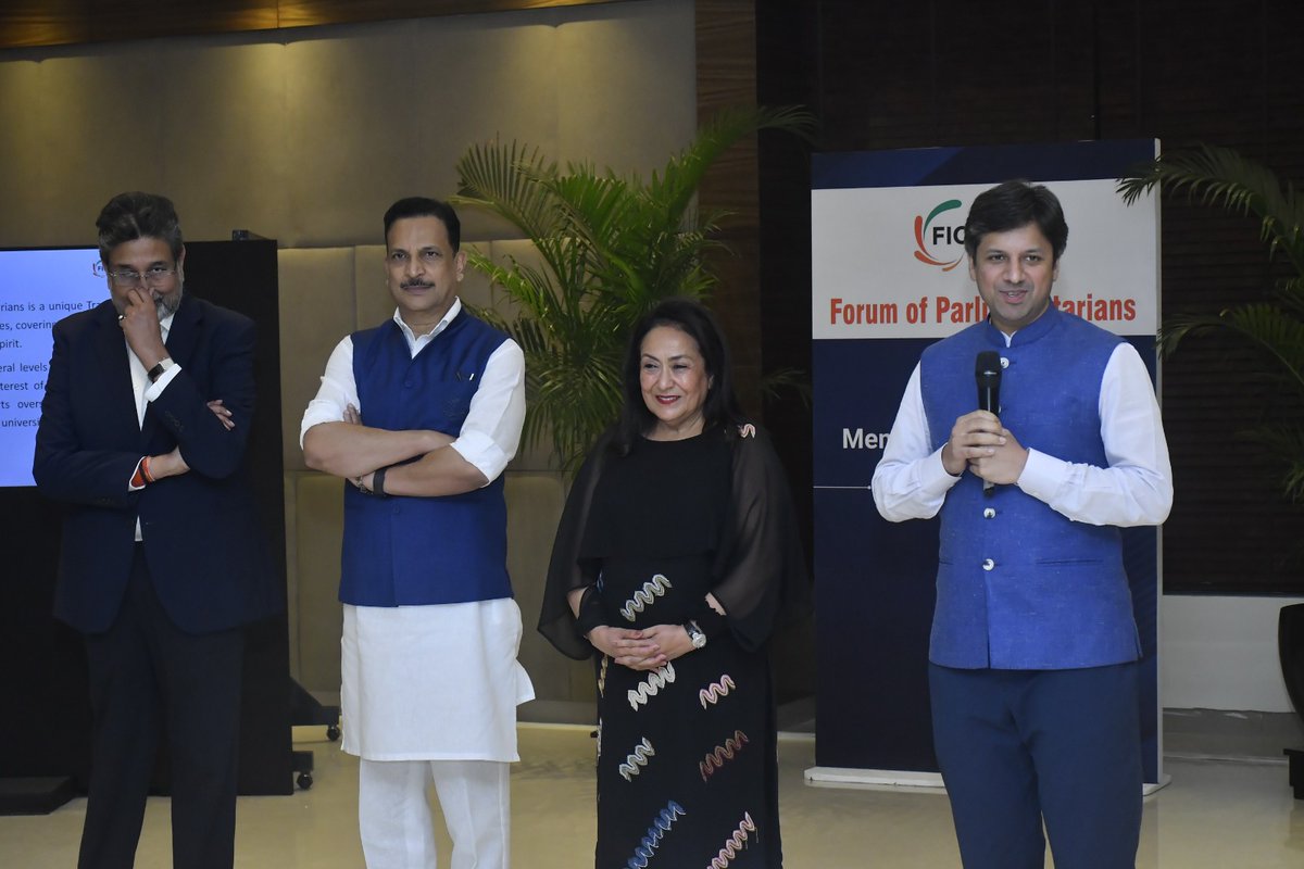 ficci_india's tweet photo. FICCI Forum of Parliamentarians organised an Interaction with Hon’ble Members of Parliament alongside FICCI Leadership & Industry Stakeholders. The session was chaired by Shri Rajiv Pratap Rudy, MP, Lok Sabha, & Chair, FICCI Forum of Parliamentarians. The interactive session welcomed Members of Parliament from across party lines in line with FOPs Bi-partisan spirit; Shri Anurag Singh Thakur, Shri Naveen Jindal, Dr. Vikramjit Singh Sahney, Shri Manish Tewari, Shri Sanjay Kumar Jha, Ms Mahua Moitra, Shri Karti P. Chidambaram, Shri N.K. Premachandran, Shri Manoj Tiwari, Dr. Sanjay Jaiswal, Shri Vishweshwar Hegde Kageri, Shri Akhilesh Prasad Singh, Ms Jebi Mather Hisham, Shri Rahul Kaswan, Shri Akshay Yadav, Shri Manish Jaiswal, Shri Kamakhya Prasad Tasa, Shri Shashank Mani Tripathi, Shri Chandan Chauhan, Shri Masthan Rao Yadav Beedha, Ms Sangeeta Kumari Singh Deo, Dr. Menaka Guruswamy, Shri Putta Mahesh Kumar, Shri Neeraj Dangi, Shri Anurag Sharma and Ms Mahima Kumari Mewar, representing diverse political parties and regions across India.
The Hon’ble Members of Parliament were welcomed by Dr Jyotsna Suri, Past President, FICCI; Co-Chair, FICCI Forum of Parliamentarians & CMD, The Lalit Suri Hospitality Group, Mr Harshavardhan Neotia, Past President, FICCI; Co-Chair, FICCI Forum of Parliamentarians & CMD Ambuja Neotia Group, Mr Anant Goenka, President, FICCI & Vice Chairman, RPG Group, Mr Vijay Sankar, Senior Vice President, FICCI & Chairman The Sanmar Group, and Mr Puneet Dalmia, Vice President, FICCI & Managing Director, Dalmia Bharat Group. Further distinguished Industry leaders, Mr Subhrakant Panda, Past President, FICCI & Managing Director, Indian Metals & Ferro Alloys Ltd, Mr Sandip Somany, Past President, FICCI & Chairman & Managing Director, Somany Impresa Group and Mr Harsh Pati Singhania, Past President, FICCI & Chairman & Managing Director, JK Paper Ltd also joined the Interaction. Mr Anant Swarup, Secretary General, FICCI and Ms Jyoti Vij, Director General, FICCI, also were participated.
The Interaction focused on bringing Policymakers and Industry together to ensure growth and work towards development of India through Sector focused discussions on emerging policy & industry priorities, State dialogues to foster inclusive development, and International Parliamentary exchanges to strengthen strategic partnerships.

@RajivPratapRudy @anantgoenka_rpg @_suri_jyotsna @HNeotia @puneet_dalmia @subhrakantpanda @sandysomany @HPSinghania  @jvij1967 @ianuragthakur @MPNaveenJindal @vikramsahney @ManishaTewari @SanjayJhaBihar @MahuaMoitra @KartiPC @NKPremachandran @ManojTiwariMP
@SanjayJaiswalMP @kageri250 @NeerajDangiINC @akhileshPdsingh @AdvJebiMather @RahulKaswanMP @akshayyadavmp @Manishjhzb @KamakhyaTasa @shashankmanibjp @ChandanChauhanS @RaoBeeda @sksingh_deo @MenakaGuruswamy @MaheshKumarOfc @AnuragINC13 @BjpMahimakumari