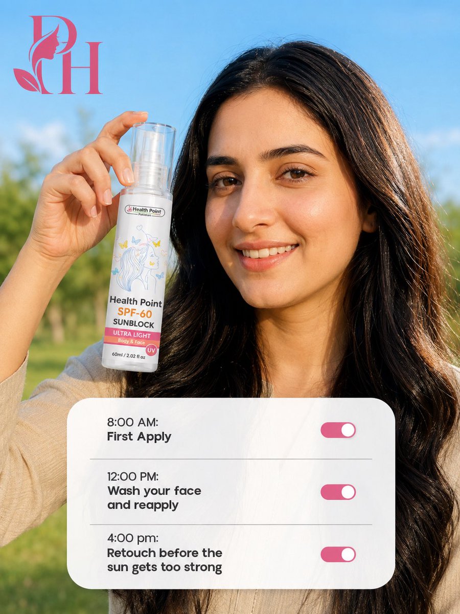 Healthpointpak's tweet photo. Healthy-looking skin starts with daily sun protection. ☀️
Make Health Point SPF-60 Sunblock part of your skincare routine and remember to reapply as needed during prolonged sun exposure.
#HealthPointPakistan #SPF60 #Sunblock #Skincare #SunProtection https://t.co/zpJcvNoSP6