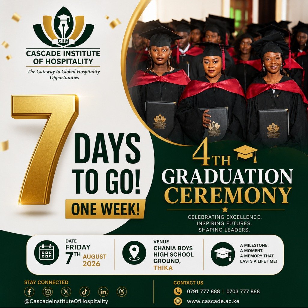 CIH_KE's tweet photo. 🔥 𝗝𝗨𝗦𝗧 𝗢𝗡𝗘 𝗪𝗘𝗘𝗞 𝗧𝗢 𝗚𝗢! 🎓

The countdown has entered the final stretch!

Only 𝟳 𝗱𝗮𝘆𝘀 remain until we proudly celebrate the CIH 4th Graduation Ceremony, a day of achievement, excellence, and new beginnings for the 𝗖𝗹𝗮𝘀𝘀 𝗼𝗳 𝟮𝟬𝟮𝟲. https://t.co/cWFuQcKtMl