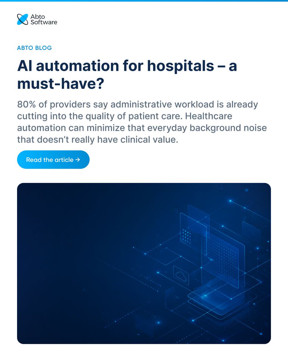 abtosoftware's tweet photo. For every 1 hour with a patient, physicians spend 2 hours on EHR. 56% considered leaving the field. 80% say admin work reduces care quality.Not a staffing problem. A structural one. Here's what automation fixes: https://t.co/CqLg1qxd96 #HealthcareAI #ClinicalBurnout #AIAutomation https://t.co/USXf9KkSt1