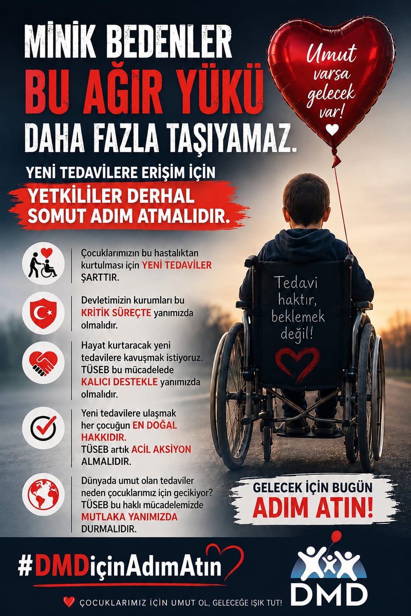MuratYilma14959's tweet photo. DMD hastası çocuklarımızın kaybedecek tek bir günü bile yok; tedaviye erişim için acil destek bekliyoruz.
Bir çocuğun hayatı, atılacak bir imzaya bağlı olmamalı. Eşit ve hızlı erişim herkesin hakkı.🇹🇷
 #DMDiçinAdımAtın🧿
@saglikbakanligi

Jamal Musiala/Aslı Bekiroğlu/#altın https://t.co/TISS2xe5zV