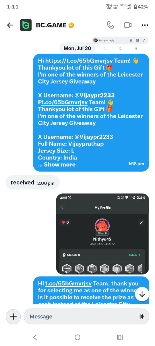 Vijaypr2233's tweet photo. @bcgame @Naimul557788 @dadedidonats09 @akber12112 @YASHKHAN9942340 Dear @bcgame last giveaway I'm also selected winner 🏆  my prize still not received any claims 😭 
Please check and help https://t.co/PO7qaJ6lJu