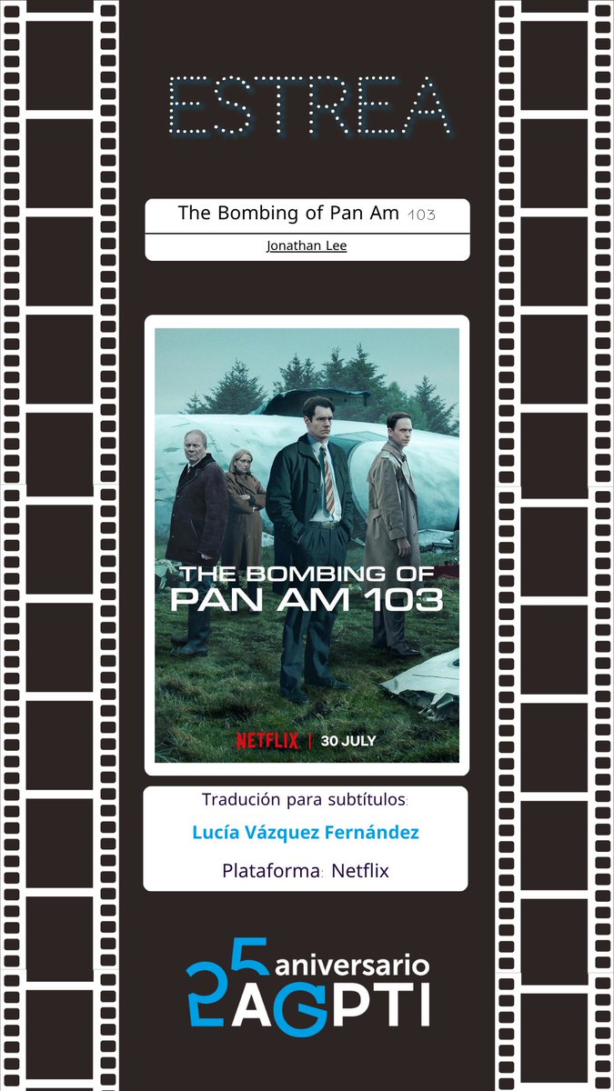 agpti's tweet photo. ✈️ Hoxe Netflix estrea «The Bombing of Pan Am 103», coa tradución para subtítulos en galego pola nosa socia Lucía Vázquez.

#QuenTraduce
#AudiovisualEnGalego https://t.co/FhoRRReziJ