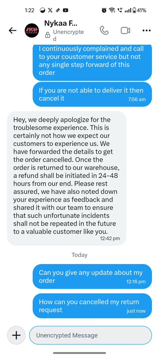 imvaani0817's tweet photo. Yesterday you write apologize and today you cancelled my return request..what a fraud @nykaafashion https://t.co/XLIekKF9Df