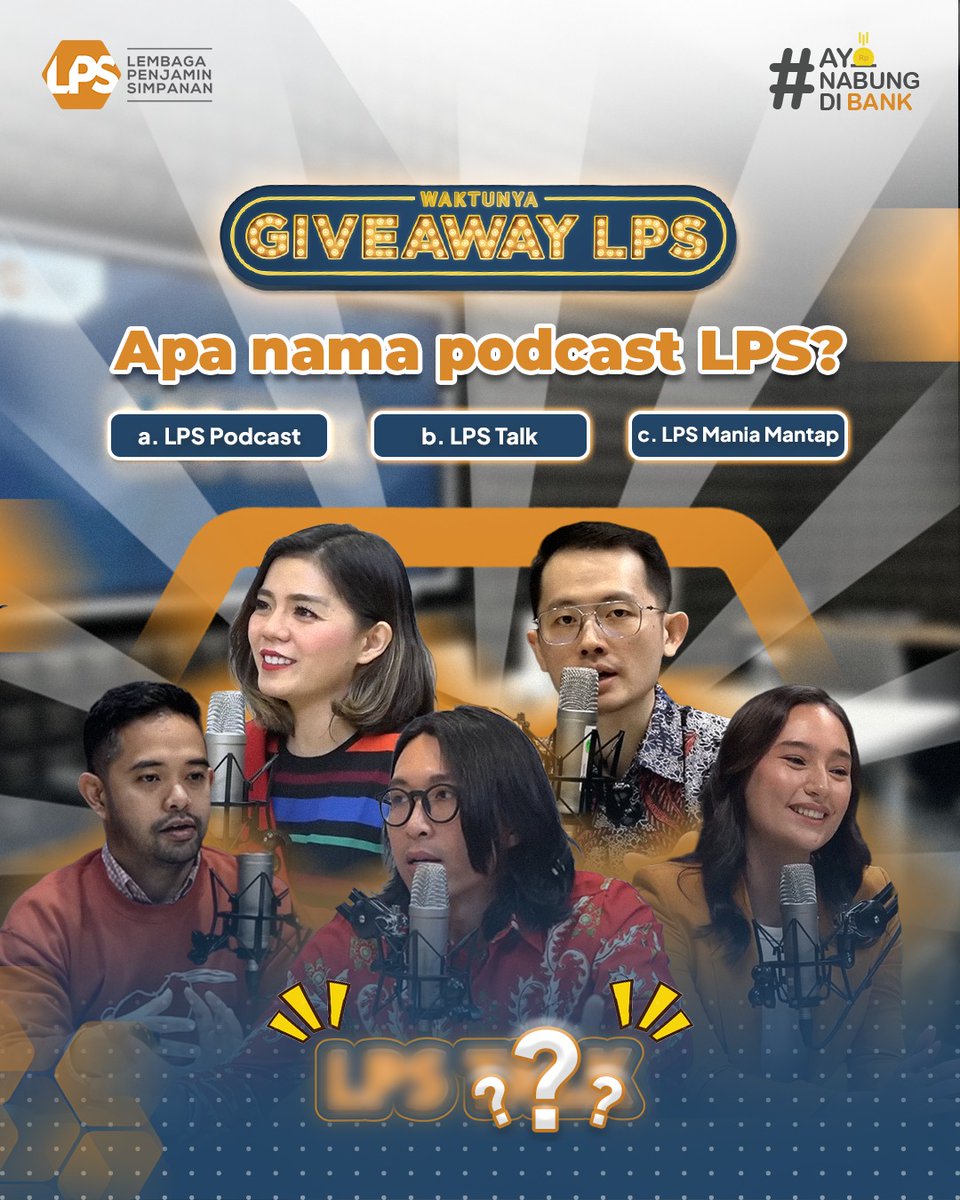 lps_idic's tweet photo. Sahabat LPS, yuk ikutan Giveaway LPS dengan menjawab pertanyaan berikut. 10 orang pemenang akan mendapatkan Voucher Go-Pay Rp250.000 untuk masing-masing pemenang.

Cara ikutan:
-Follow media sosial LPS:
👉🏻Instagram lps_idic
👉🏻Twitter lps_idic
👉🏻TikTok lpsindonesia
👉🏻Like Facebook LPS Indonesia
-Follow Podcast LPS, dan Subscribe YouTube LPS_IDIC Official
-Tulis jawaban di kolom komentar dan mention 5 orang temanmu
-Like dan comment postingan LPS
-Periode 30 Juli - 8 Agustus 2026
-Akun harus akun asli dan tidak dikunci (diprotect)
-Jika akun berganti username akan didiskualifikasi

#LPSIndonesia #AmanAdaLPS #LPSAmanAda3T #SahabatNasabahIndonesia