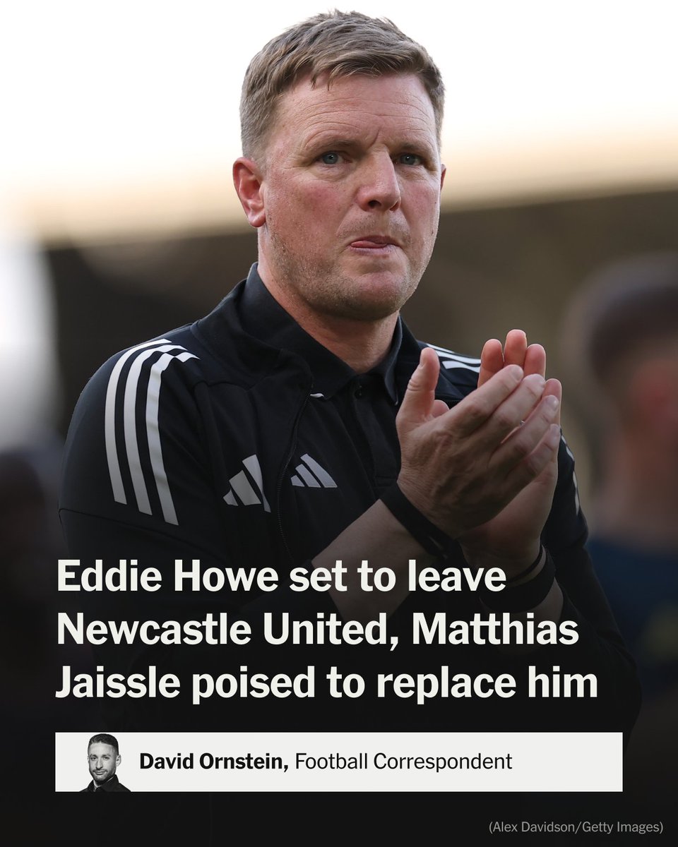 TheAthleticFC's tweet photo. Eddie Howe is set to leave his position as Newcastle United head coach, with Matthias Jaissle of Al Ahli poised to replace him.

Howe decided to remain at St. James’ Park at the end of last season but has since had a change of heart and will depart in the coming days after five years in charge.

The situation is amicable and Newcastle are well prepared for his exit, with talks between Jaissle and the club at an advanced stage.

More from @David_Ornstein 

🔗 https://t.co/QQRF2S2Pi0