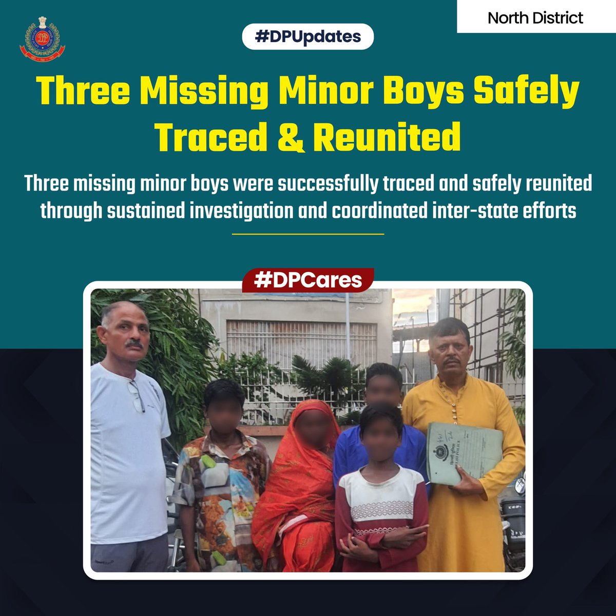 DCP_NorthWest's tweet photo. ЁЯСжЁЯдЭЁЯСотАНтЩВя╕П Three missing minor boys were safely traced and reunited with care under #OperationMilap by PS Jahangir Puri. тЭдя╕П
Through dedicated investigation, prompt action, and coordinated efforts, the children were brought back safely and reunited with their families. ЁЯлВ
#DPCares ЁЯТЩ
#HelloDelhiPolice ЁЯЪФ #HelloPoliceStation ЁЯЫбя╕П
@LtGovDelhi
@gupta_rekha
@CMODelhi
@CPDelhi
@CellDelhi
@DCPSEastDelhi
@dcp_outernorth
@DCPDwarka
@DCPSouthDelhi
@DCPWestDelhi
@DCPNewDelhi
@DcpNorthDelhi
@DCPEastDelhi
@DCPCentralDelhi
@DCP_IFSO
@CrimeBranchDP
@DCP_DelhiMetro
@DcpRailway
@dtptraffic
@DCP_IGI_Delhi
@jtcp_nr_delpol
@SrivastvaDevesh