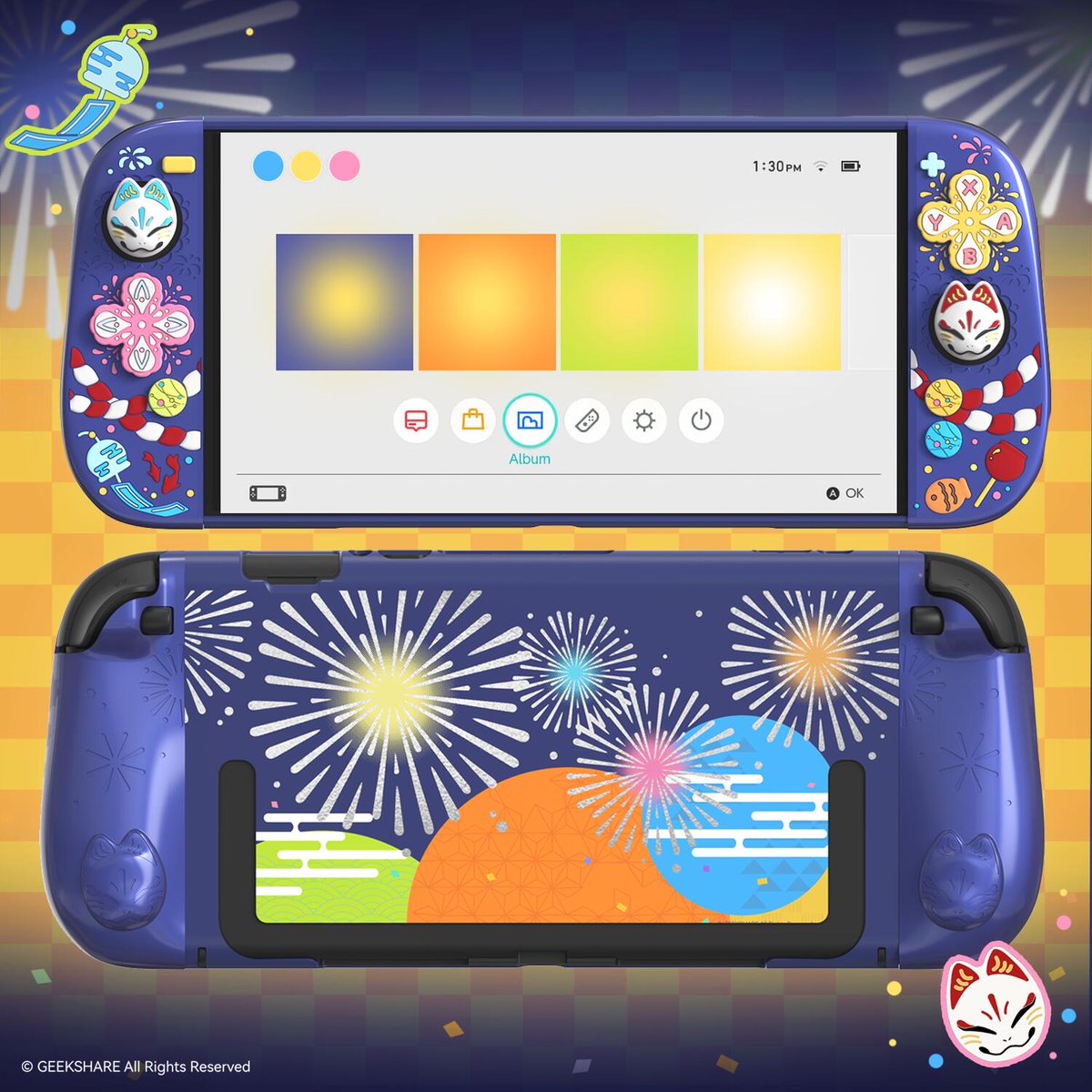 Geeksharecult's tweet photo. 新作Switch2カバーのデザイン案を募集中です🦊🎆
花火×狐面の和風デザイン✨
皆さんはどう思いますか?
「ここを変えてほしい!」
「こんな色も見てみたい!」など、
ご意見やアイデアがあればぜひコメントで教えてください📝👇
皆さんの声をお待ちしています💕
#geekshare #NintendoSwitch2 #switch2プレゼント #Switch2ケース #Nintendo #ゲームアクセサリー #ゲームグッズ #ゲーム好き #ゲーマー #Switch2ユーザー #任天堂 #和風デザイン #夏祭り #狐面 #花火