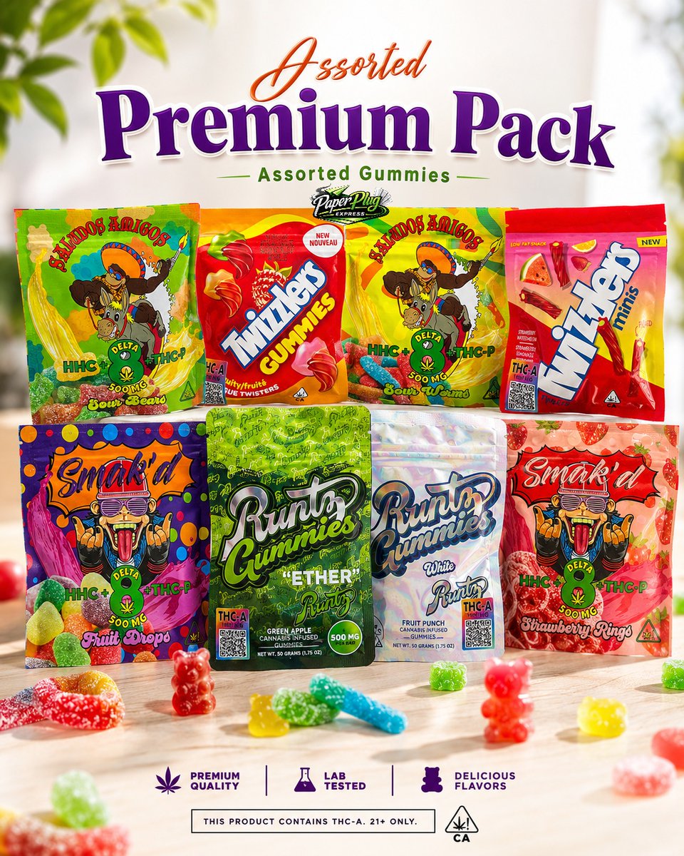 PaperPlugExpres's tweet photo. Assorted gummies in a variety of flavours 🍬 Adults 21+ only. Use responsibly and follow local laws.
https://t.co/z7aCtNygpW
#AssortedGummies #PaperPlugExpress https://t.co/WJng95cWX8