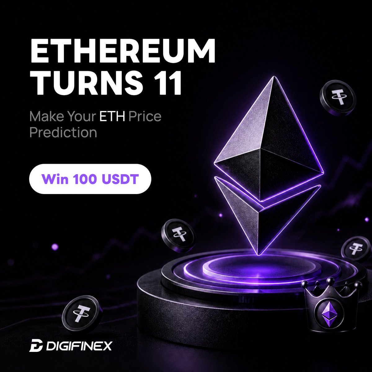 DigiFinex's tweet photo. 🎉 Ethereum turns 11!

What will $ETH’s highest price be on July 30? 🔮

Predict &amp; win 100 USDT in ETH!

To join:
1️⃣ Follow @DigiFinex
2️⃣ Like, RT &amp; tag 1 fren
3️⃣ Comment your prediction

🏆 The 5 closest predictions will share 100 USDT in ETH https://t.co/k3o9rSmI1E