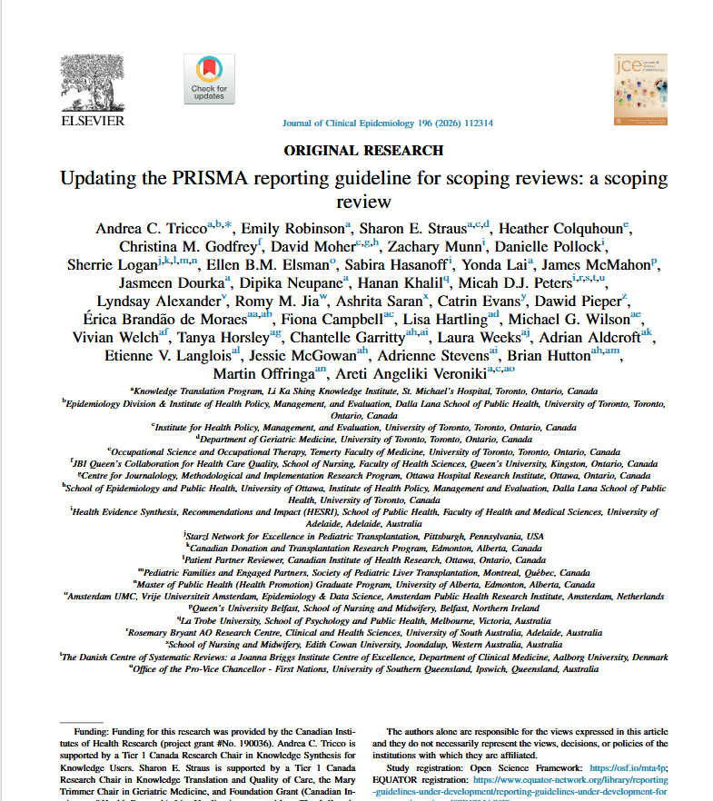 biblioGetafe's tweet photo. En marcha actualización de #PRISMAScR

📚#ScopingReview identifica 37 posibles nuevos ítems: PCC, desviaciones del protocolo, procesos iterativos, visualización de resultados y control de retractaciones.

El siguiente paso➡️pasar por un proceso Delphi.

🔗https://t.co/EbwYBiGvfk https://t.co/19QQMbdXcU