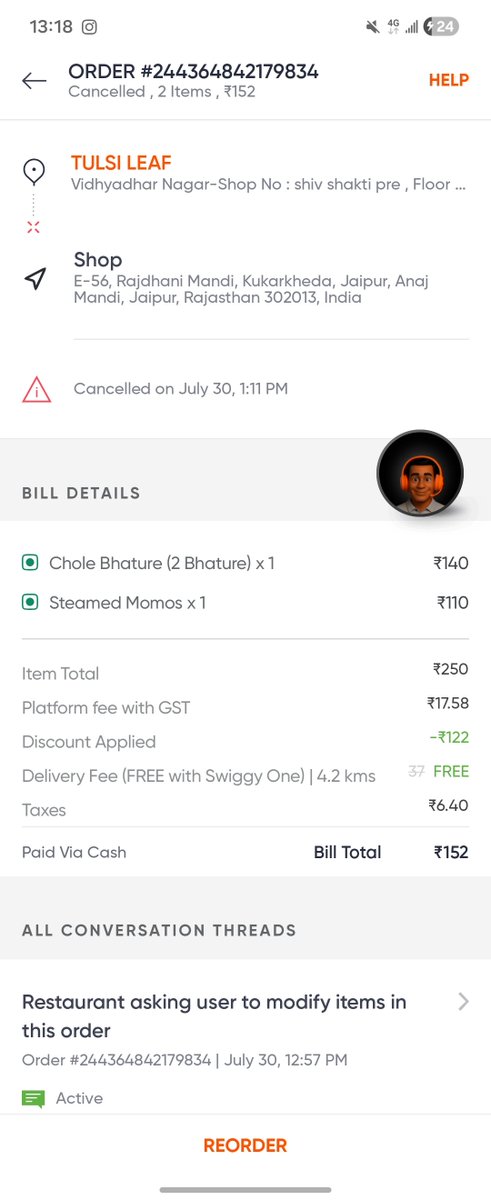 ooye_idiot's tweet photo. I placed an order on @SwiggyCares , and then my order was suddenly cancelled. This is unacceptable. You wasted my time and left me without food after a long wait.
We shouldn't have to suffer because of poor service. I expect a appropriate compensation for inconvenience caused. https://t.co/9NJP3KTqSq