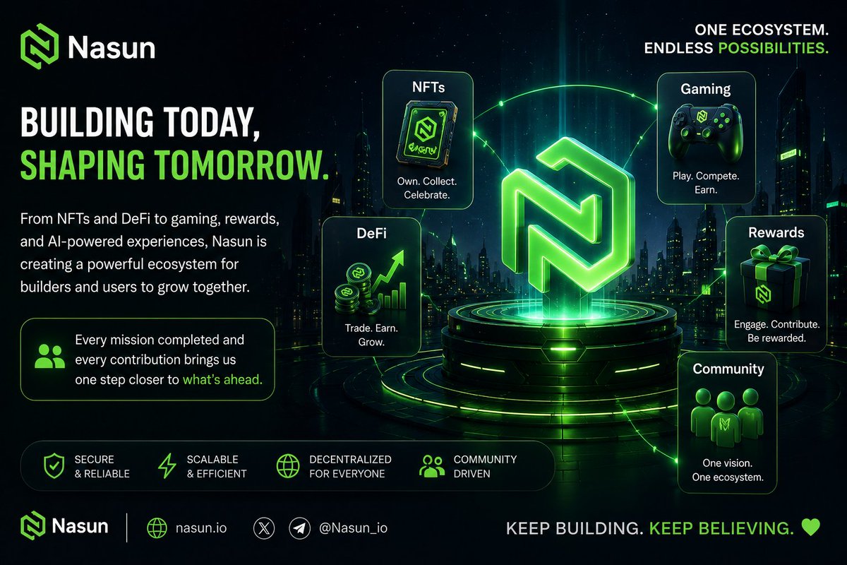 VJBillionz1's tweet photo. The future of Web3 is built through consistency, innovation, and a strong community. From NFTs and DeFi to gaming, rewards, and AI-powered experiences, @Nasun_io is creating an ecosystem where builders and users can grow together.
#Nasun #Web3 #NFT #DeFi https://t.co/ZxJB9jBkrP