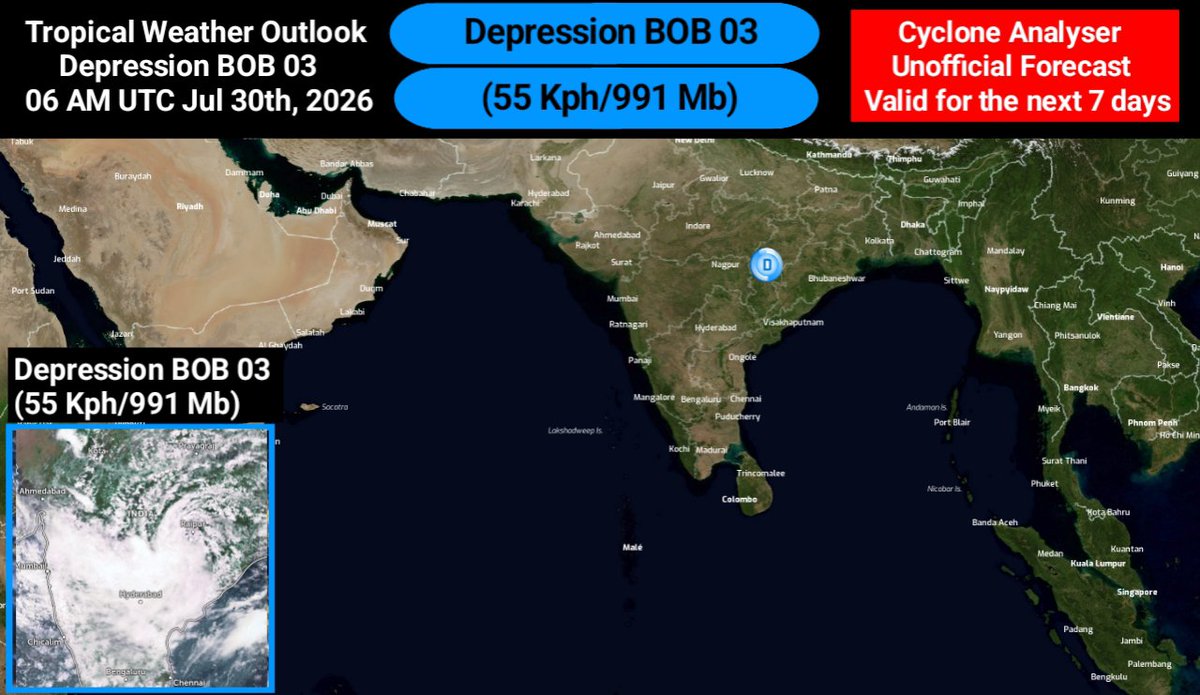 CycloneAnalyser's tweet photo. #TWO
#DeepDepression #BOB03 lies over #Raipur, #Chttishgarh this morning, its expected to move west towards #Vidarbha & adjoining south #MadhyaPradesh, causing extremely heavy rain over eastern #Maharastra while weakening slowly.
For more information about it stay tuned with us https://t.co/AyZwqasgMz