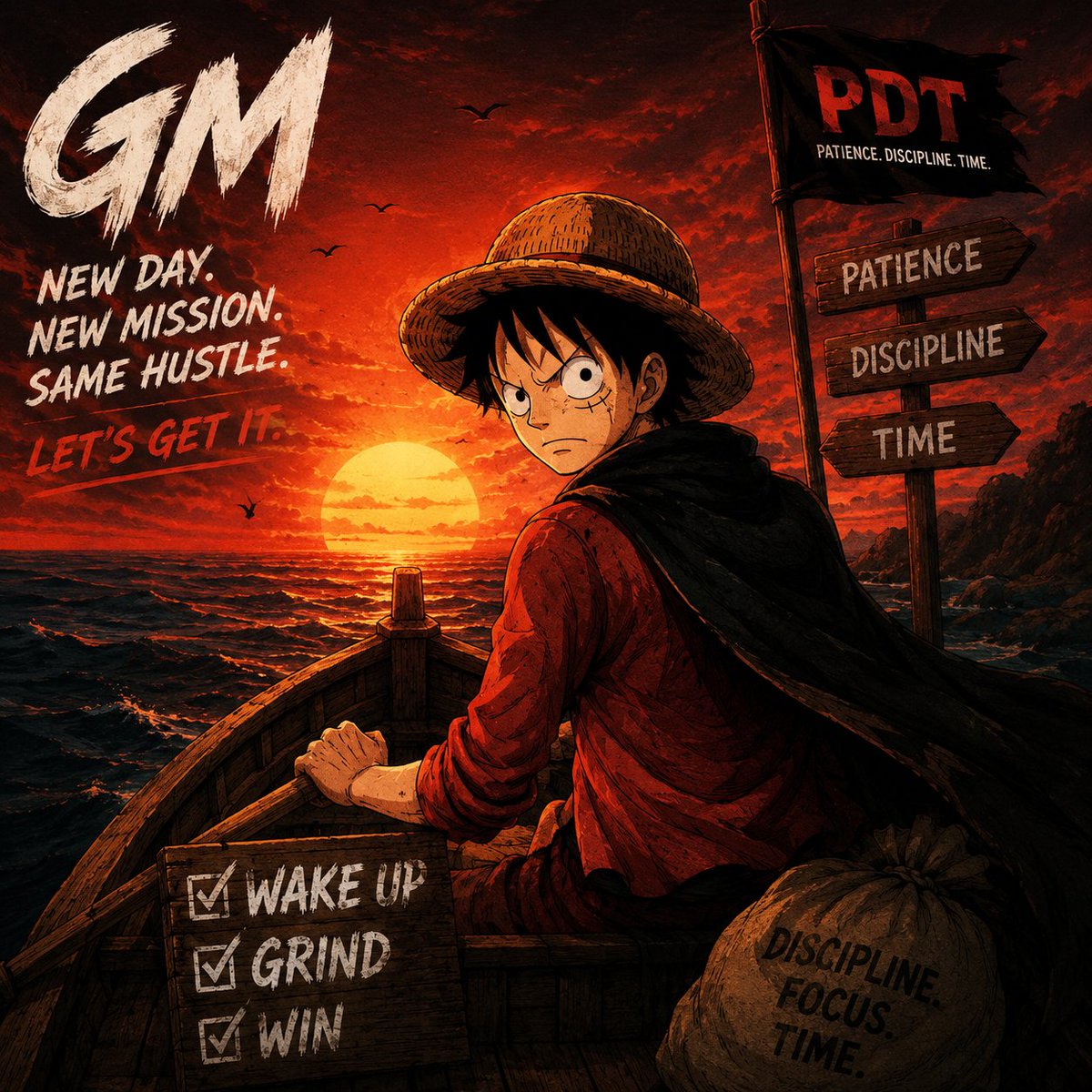 Pdt_Temi's tweet photo. GM. ☀️

The ocean doesn't care about your excuses. It rewards the ones who keep rowing.

While most people are still sleeping, we're already chasing the next opportunity. Every sunrise is another chance to get 1% better, stack wins, and build the life we've been dreaming about.

No shortcuts. No luck. Just discipline, patience, and relentless execution.

Raise the sails. Trust the journey.

GM. Let's make today count. 🏴‍☠️