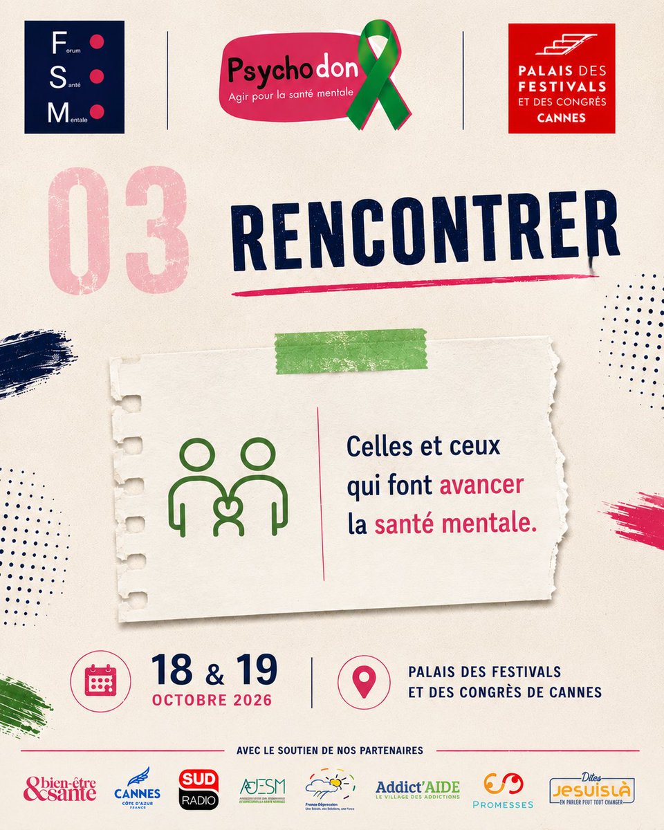 Le_Psychodon's tweet photo. 💡 Pourquoi participer au Forum de la Santé Mentale ?

Retrouvez le programme complet et toutes les informations sur  ⁠https://t.co/zqRdrAFTX9

@CannesPalais @sudradio @Uniopss @ADESM_fr @FranceDpression @Addict_Aide @dmeillerand 
#ForumDeLaSantéMentale #Psychodon #SantéMentale https://t.co/QfbiOdpSRY