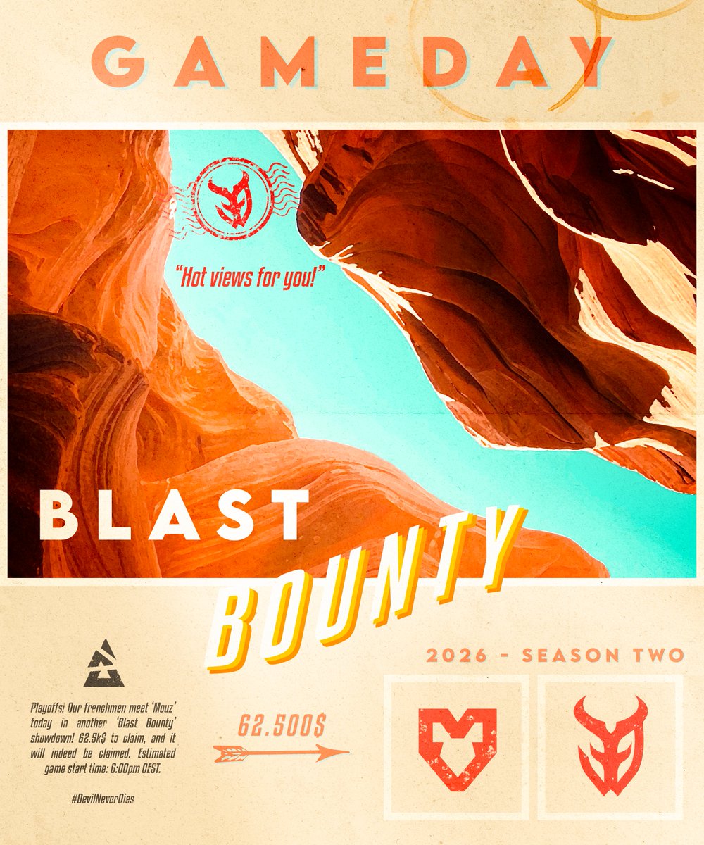 TheDevils_3D's tweet photo. PLAYOFFS ! Nos démons affrontent aujourd'hui Mouz pour une place en demies, ainsi que 62.5k$ de bounty 🤑

📍Malte
🆚@mousesports
🕰️18h00 - Watch Party sur notre discord !

#DevilNeverDies 👹 https://t.co/KJMsSnxOem