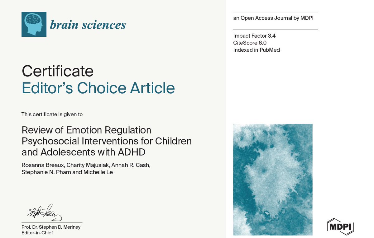 BrainSci_MDPI's tweet photo. 🧠 #mdpibrainsci Read Editor's Choice Article

Explore the key findings of "Review of #Emotion #Regulation #Psychosocial #Interventions for #Children and #Adolescents with #ADHD"

👉 https://t.co/O5KTrSrzny

@CalmerLab @CSC_VT @CRMajusiak @Mich_Le1 @phamsnt @realannahcash #brain https://t.co/sqzlvO1M66