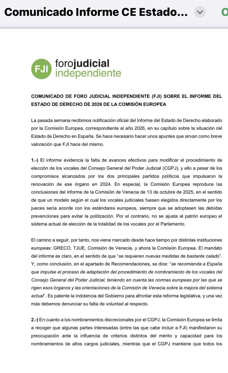 JMGaAn's tweet photo. Veo el comunicado de mi asociación (FJI) sobre el Informe de la CE acerca del Estado de derecho, y veo inevitable que el nº de euroescépticos aumente exponencialmente.

Se suceden los años con Recomendaciones incumplidas y el desánimo ha sustituido a la indignación. Mal camino. https://t.co/367puGFjj7
