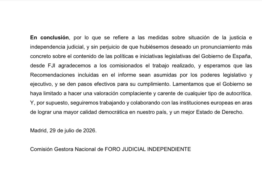 JMGaAn's tweet photo. Veo el comunicado de mi asociación (FJI) sobre el Informe de la CE acerca del Estado de derecho, y veo inevitable que el nº de euroescépticos aumente exponencialmente.

Se suceden los años con Recomendaciones incumplidas y el desánimo ha sustituido a la indignación. Mal camino. https://t.co/367puGFjj7