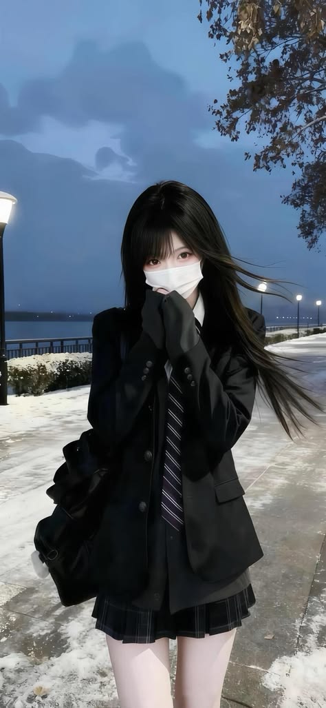 deygor's tweet photo. Winter stroll by the water in a chic school uniformblazer, tie, pleated skirt, and a face mask
ODC https://t.co/7zD1wnOzZs