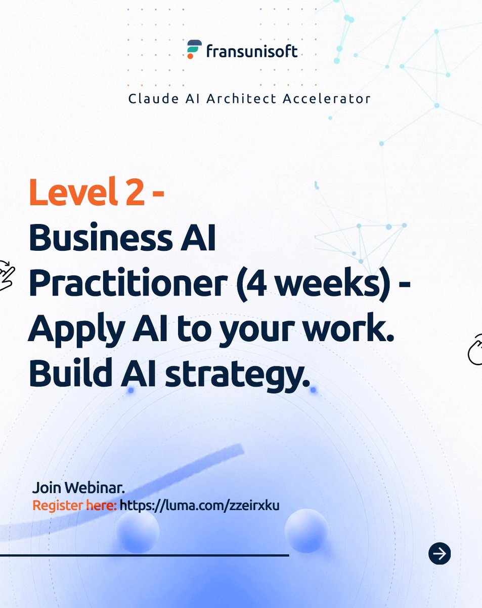 Fransunisoft's tweet photo. Zero technical skills today.

Certified Claude AI Architect in 14 weeks.

Here's the complete picture of the Claude AI Architect Accelerator—three progressive levels, one full journey. https://t.co/dbellXubMy