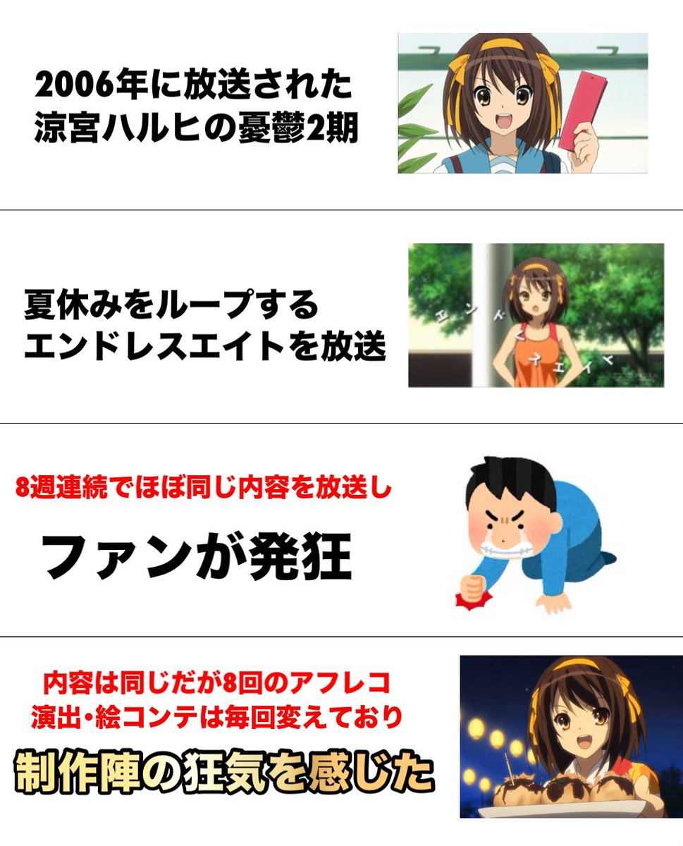 Akikun1124's tweet photo. 涼宮ハルヒの憂鬱の伝説の回 https://t.co/kvBBQw0Vud