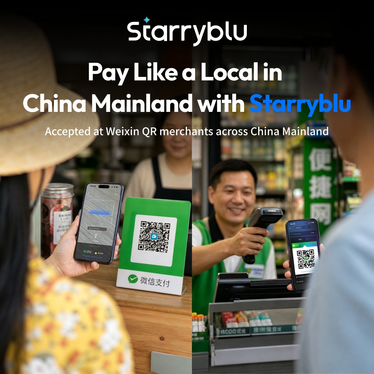 Starryblu_'s tweet photo. Pay like a local in mainland China! 🇨🇳💳 

Starryblu is accepted at Weixin QR merchants across China Mainland. 

Fast, secure, and hassle-free checkouts.

Use MWQK001 at sign-up for a S$20 cash voucher. Try now: https://t.co/JurF6myARE

#Starryblu #PayLikeALocal #ChinaTravel #MobilePayment #Fintech #GlobalWallet #WeixinPay