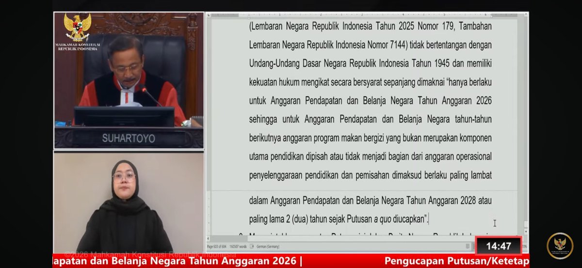 nabiylarisfa's tweet photo. WHOA. Dikabulkan sebagian. Still a big deal.

MBG tidak bisa pakai APBN anggaran penyelenggaraan pendidikan lagi, paling lambat di APBN 2028 (karena yang APBN 2026 sudah berjalan, dan APBN 2027 sudah proses dibahas). Terima kasih mas @penduduk_lokal_ @zanatul_91 ✊🔥 https://t.co/MwWv76170J
