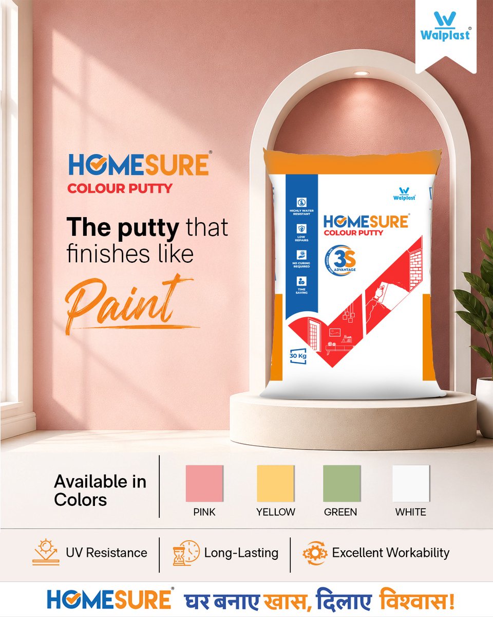 Walplast's tweet photo. #HomeSure Colour Putty combines the benefits of putty with an attractive #colouredfinish, helping you achieve vibrant, #smoothwalls.
Available in four attractive shades.
Learn more: https://t.co/veXF9GEjiO
#ColourPutty #InteriorWalls #ConstructionSolutions #HomeImprovement https://t.co/IVnQ1Gk7at