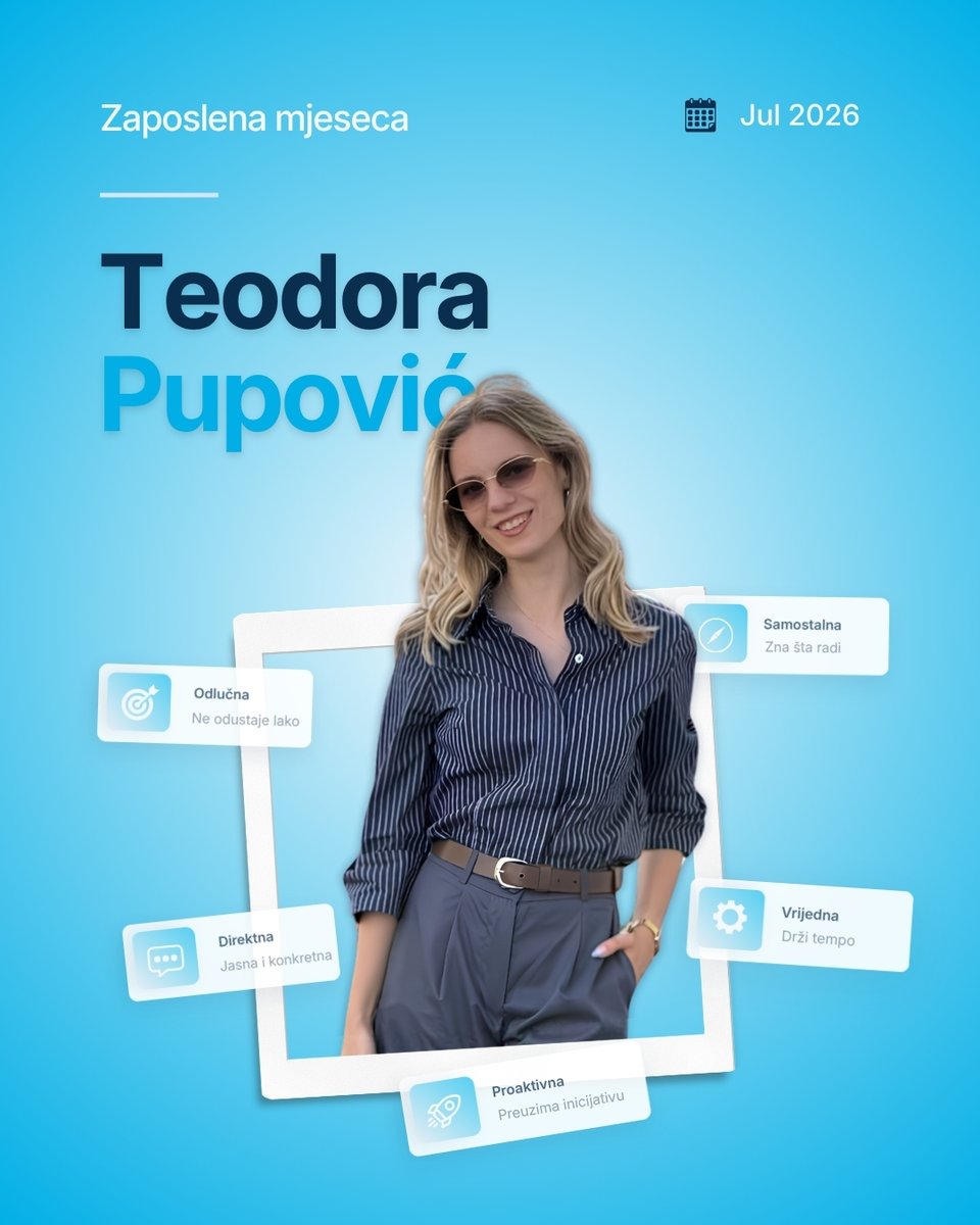 NinamediaME's tweet photo. Zaposlena mjeseca 💙
Teodora Pupović
#NinaTim https://t.co/bQ3pdU2EBs