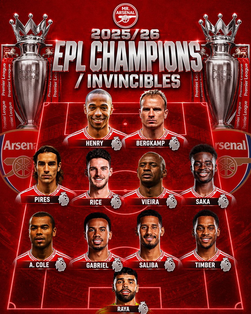 AzengaMoses's tweet photo. 2025/26 Invincibles loading… Henry. Bergkamp. Vieira. Pires. Cole.
Rice. Saka. Saliba. Gabriel. Timber. Raya.Past meets present. History repeats.Who’s starting over who? #Arsenal #AFC #Invincibles https://t.co/UnEZm6XzGq