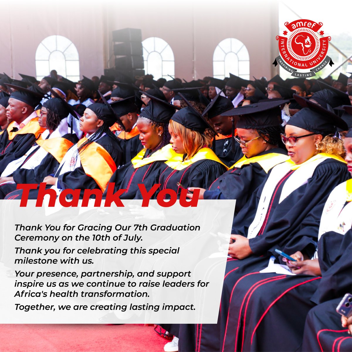 AmrefUniversity's tweet photo. To everyone who helped us celebrate the Class of 2026, thank you for making this milestone truly unforgettable.
Together, we continue to shape the next generation of health leaders and transform Africa's future, one graduate at a time. 🎓
#AMIU7thGraduation #ClassOf2026 https://t.co/zXQDLlJXGL