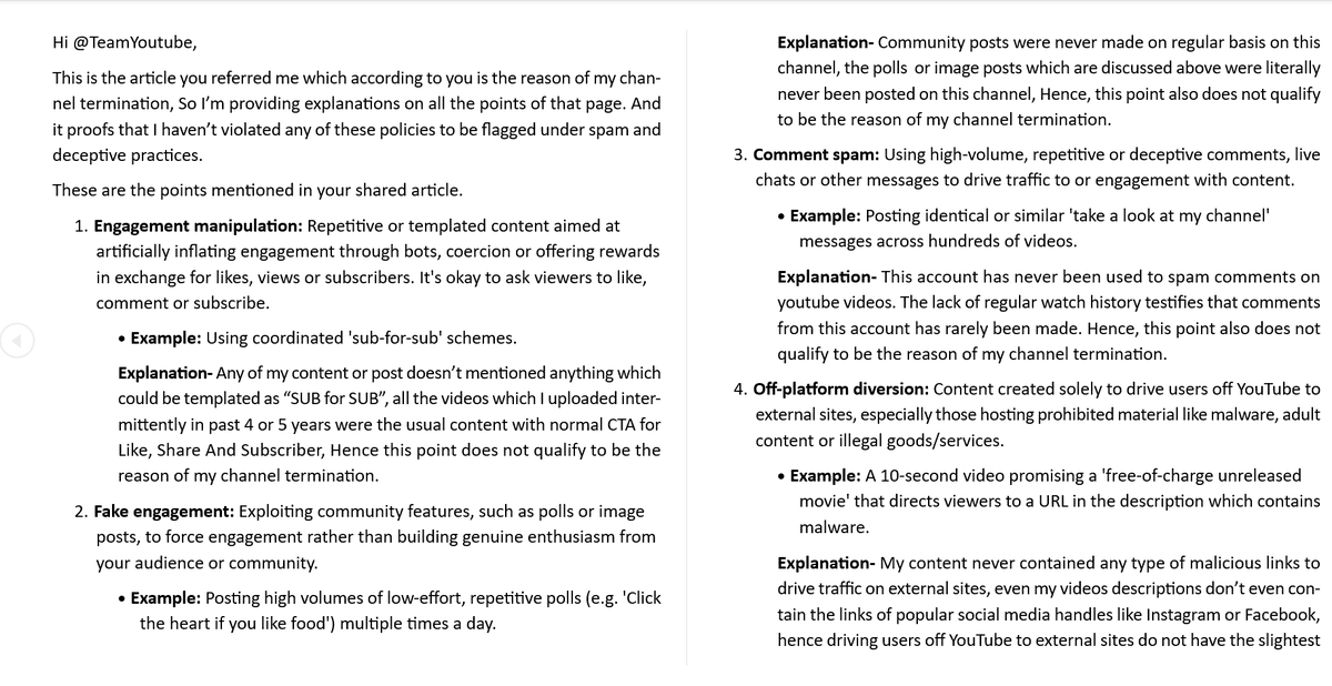 AnalyzingWit's tweet photo. Hi @YouTubeCreators @YouTubeIndia @YouTube , All the persons who uses YT for watching or creating content, must see it, YT removed my channel by saying that it violates Spam, deceptive practices and scams policy, But I have countered all the points of that policy, See Images. https://t.co/apDv1biDhp