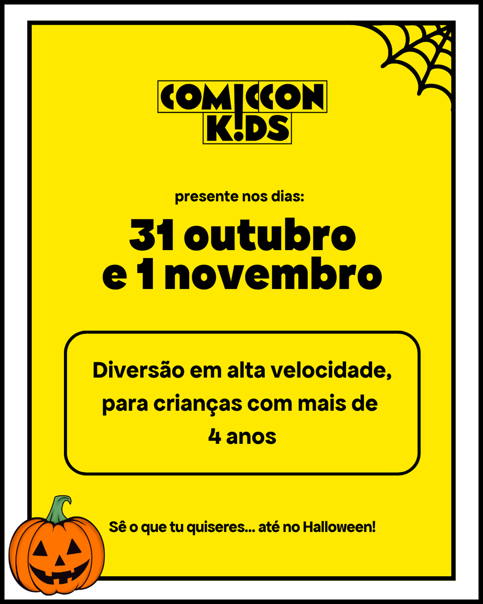 ComicConKids's tweet photo. 🏎️ Quem será o campeão da pista?
Aceita o desafio dos Circuitos de Carros Telecomandados (+4 anos) e mostra a tua habilidade ao volante! 🏁

📅 31 out. e 1 nov.
📍 Multiusos de Guimarães
🎟️ Compra já o teu bilhete em: https://t.co/SHz1dB8ONd

#ComicConKids #Halloween #CCKIDS https://t.co/5hEGDRgLXa