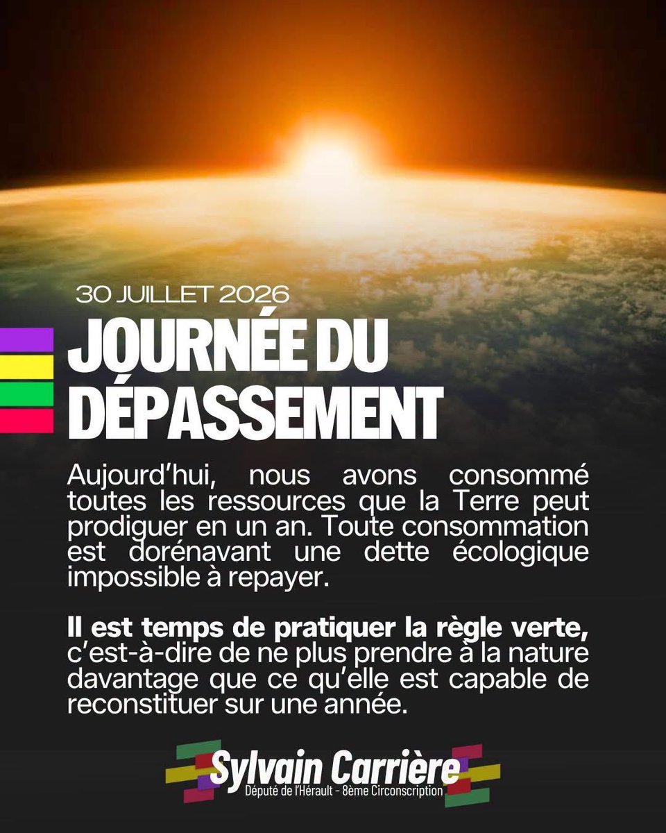 Sylv20CARRIERE's tweet photo. Chaque année, nous consommons de plus en plus vite toutes les ressources que la Terre peut produire en un an.

Il est temps d’appliquer la règle verte. 

#JournéeDuDépassement https://t.co/dPgYfnhhEn